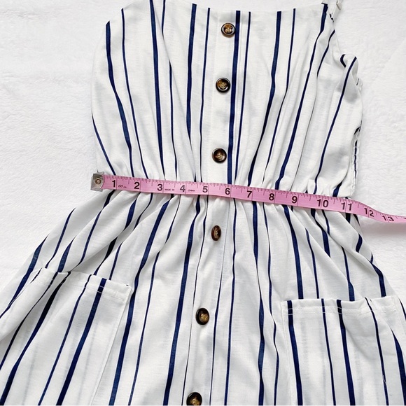 White & Blue Stripe Button Down Front Style Sundress - Picture 3 of 9